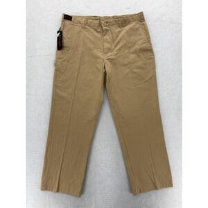 Linea Uomo Pants Mens 38x30 Khaki Flat Front Straight Fit Performance Stretch